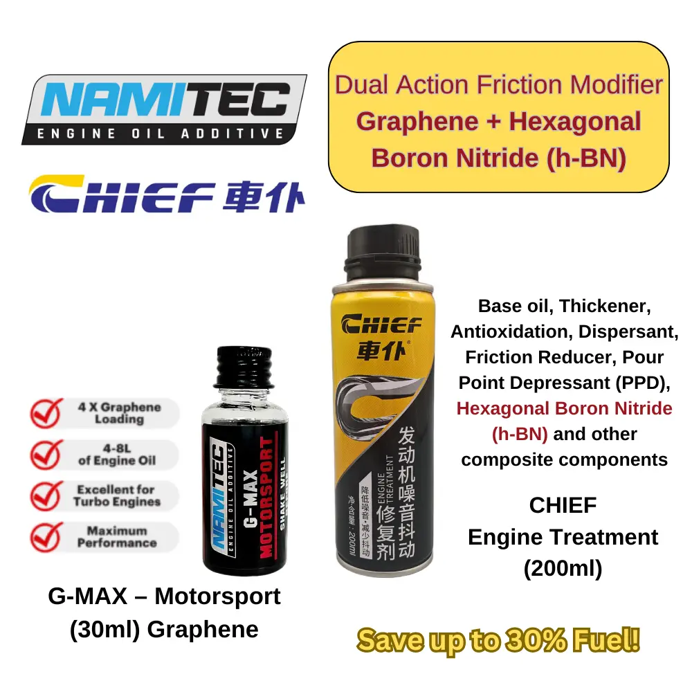 NAMITEC GMAX + CHIEF ENGINE OIL TREATMENT. Dual Action Additive for more protection and fuel savings.