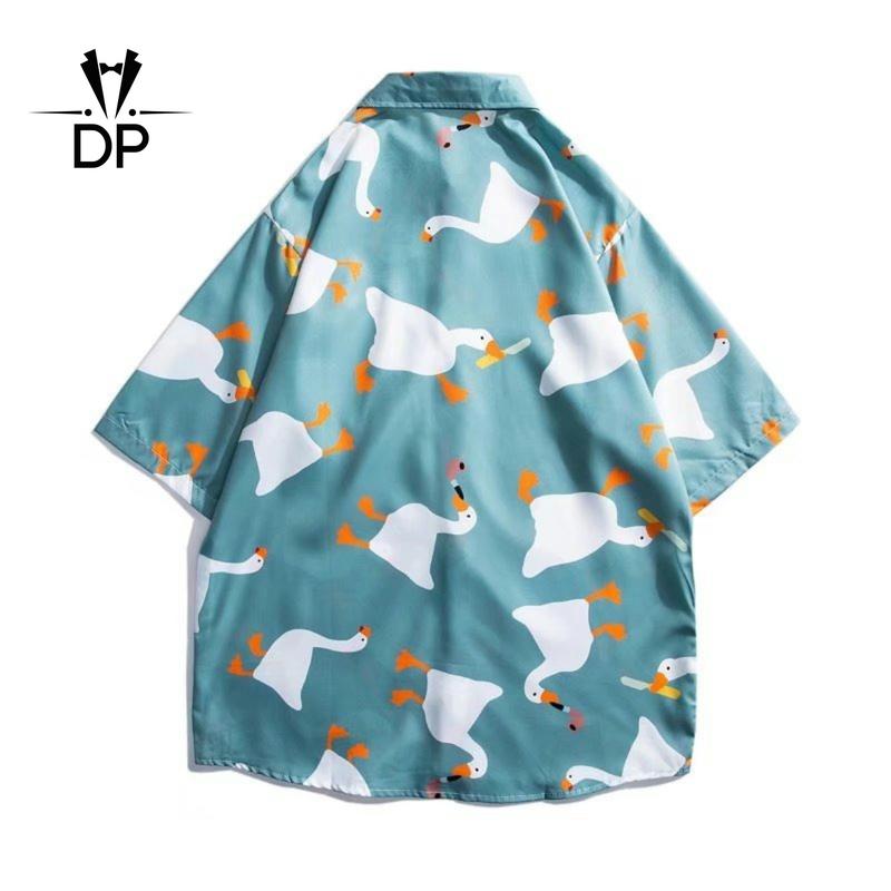 Product Introduction of Men Duck Print Short Sleeved Shirt Korean Version Of Fashionable  Unisex Harajuku Style Simple Top Loose Half Sleeved Shirt Men Large Size Shirt Tide Clothes 31