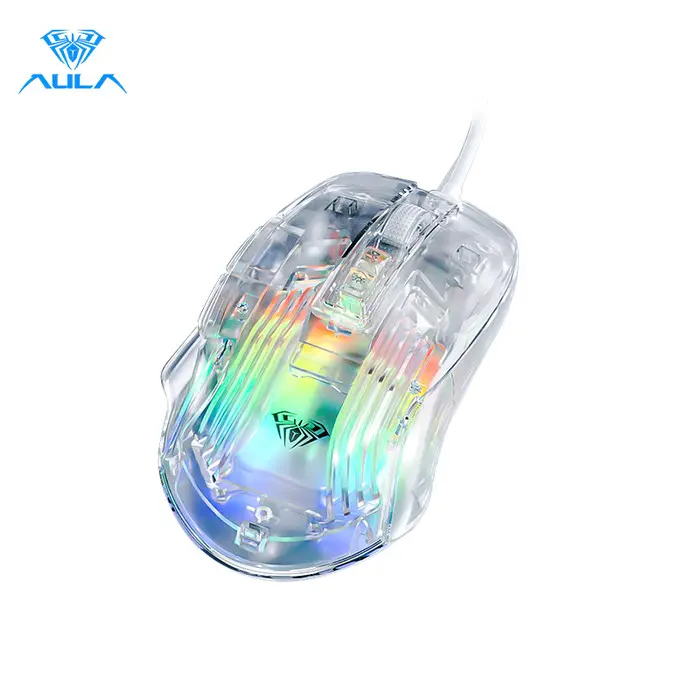 AULA S80 Mouse Gaming Transparant RGB backlit Optical Good-looking Click Drag White Transparent Wired Gaming E-Sports Mouse Kabel Original - Garansi 1 Tahun 1