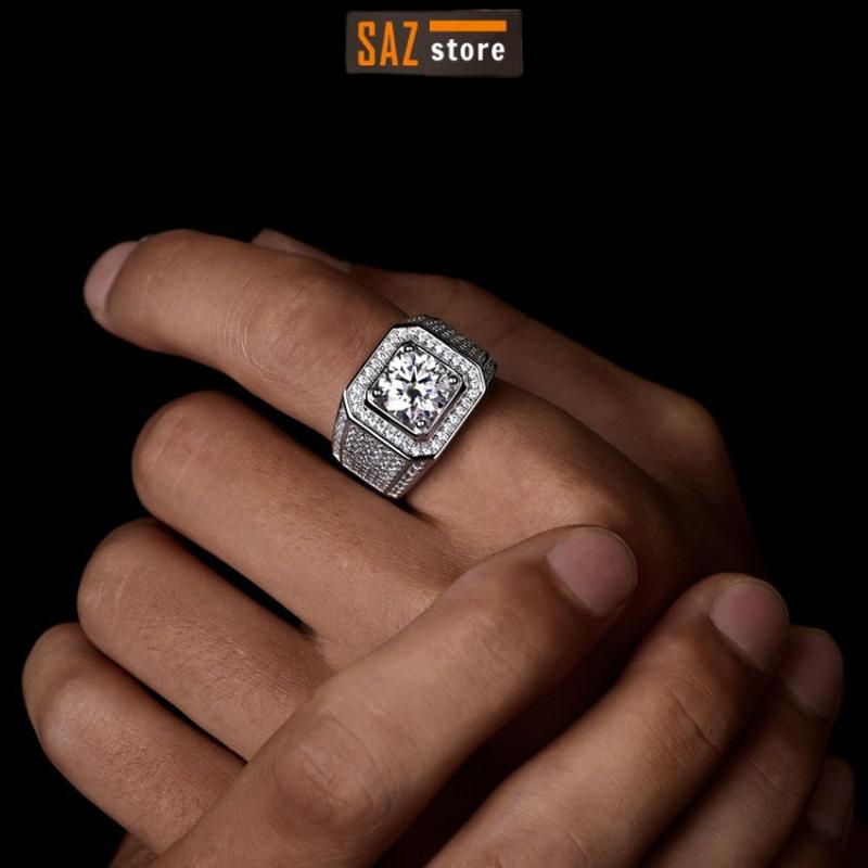 [Sắp hết hàng] Nhẫn nam nữ tròn Unisex màu bạc Thời trang SAZ chất liệu Titan đẹp đơn giản - Nhẫn Cuban Đá