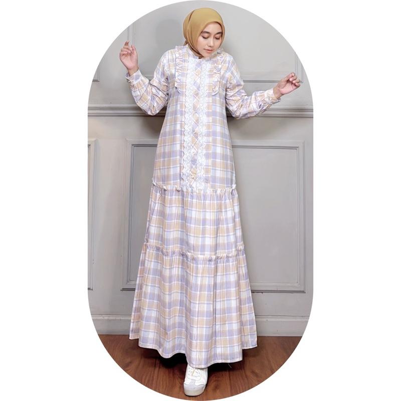 Product Introduction of MOZHASHAFURA. Cloth - KIARA DRESS Bahan Katun Kotak Triset Doby Halus Lembut Gamis Muslim Basic Casual Kancing Busui Wudhu Friendly Variasi Renda Bordir Mewah 35