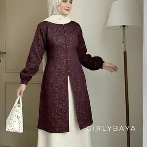 GIRLYBAYA Tunik Raya Baju Lebaran Wanita 2026 Kekinian Fukuro Embos Jacquard Atasan Wanita Muslimah Elegan Kondangan