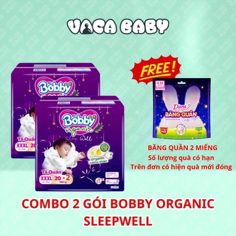 Combo 2 gói Tã Bỉm Quần Bobby Organic Sleep Well ban đêm cho bé size M L XL XXL XXXL