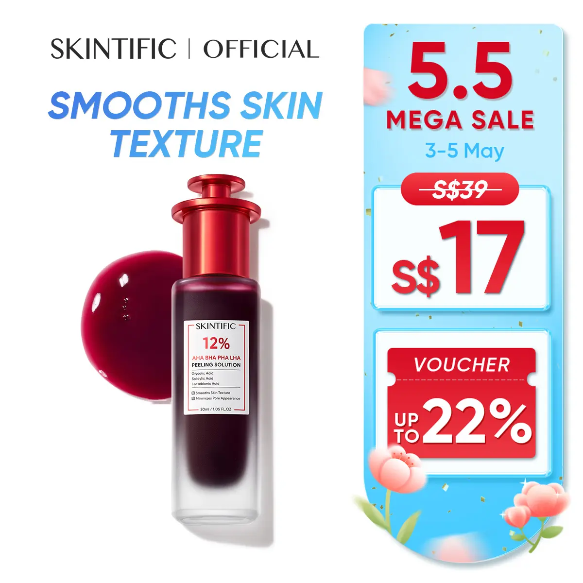 [SKINTIFIC OFFICIAL] SKINTIFIC AHA BHA PHA LHA Peeling Solution Serum 30ml EXFOLIATE RADIANCE Brighten Refines skin texture Whitening Brightening for Dark Spot Acne-prone