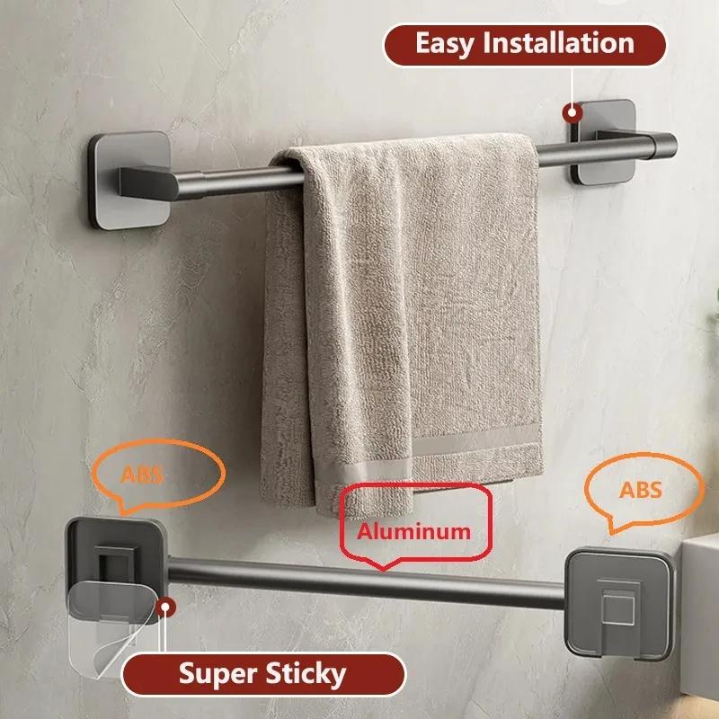 70cm Bath Double Towel Bars Towel Racks for Bathroom Towel Hanger Towel Rail Towel Holder Space Aluminum Bar No Drilling Waterproof 3