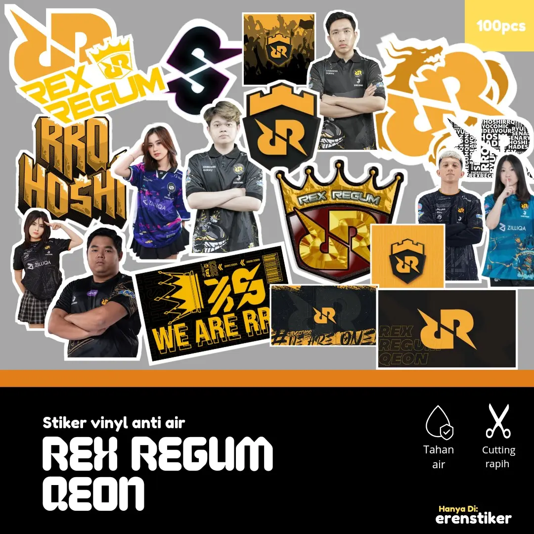 stiker vinyl anti air edisi club esport RRQ rex regum qeon raja galaksi , stiker helm, stiker case
