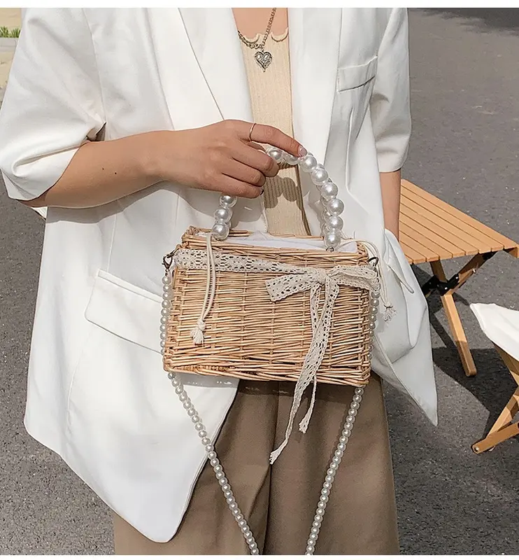 [Magnolia] Tas Rotan Mutiara Kotak Elegan Anyaman 6