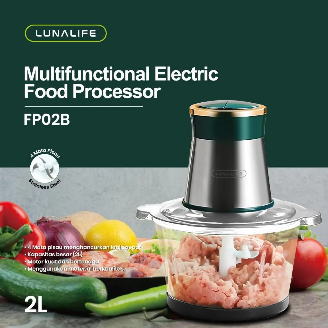 [Creators Deal] LUNALIFE Food Chopper Kaca 2L FP02B Penggiling Daging Multifungsi 250Watt Super Tajam
