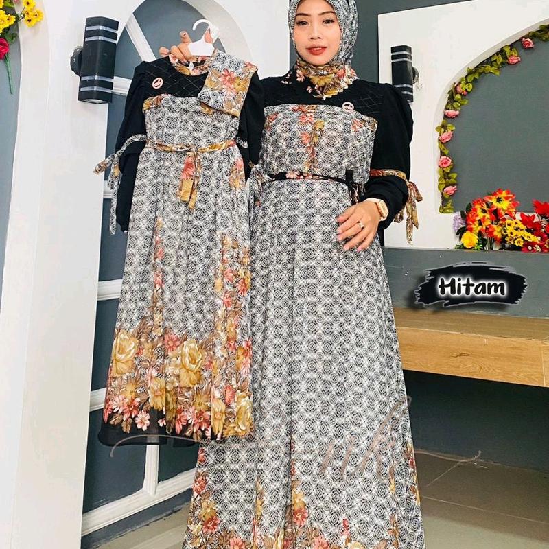 KOLEKSI RANUM|DRESS ARAFA Bisa Couple Ibu & Anak Perempuan FASHION MUSLIM REKOMENDASI GAMIS LEBARAN  Wanita 2025 MEWAH KEKINIAN CERUTY SYARI Abu Set Dung Dress NK Ori 100% By NKOriginal Matt Ceruty Printing Mix Ceruty Polos Set Hijab Segi Empat 5