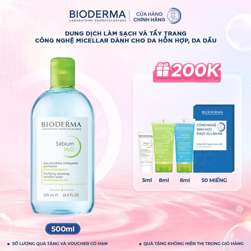 Dung dịch làm sạch và tẩy trang công nghệ Micellar dành cho da hỗn hợp, da dầu Bioderma Sebium H2O 500ml Mỹ Phẩm