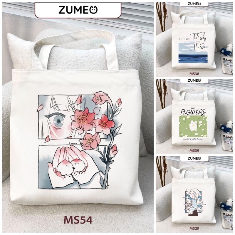 Zumeo Túi tote MS54, túi vải canvas Zumeo Lobeo 38x38cm, màu kem, in kỹ thuật số, có may đáy, khóa kéo, chất liệu canvas sợi mềm, sản phẩm độc quyền từ Lobeo Art, xuất xứ Việt Nam