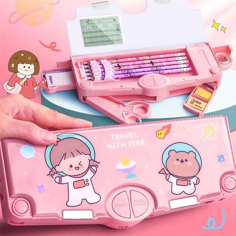 Kotak Alat Tulis/Kotak Pensil Pola Kartun Rautan Kapasitas/ Bahan Plastik Multifungsi Untuk Anak Kids Pencil 3