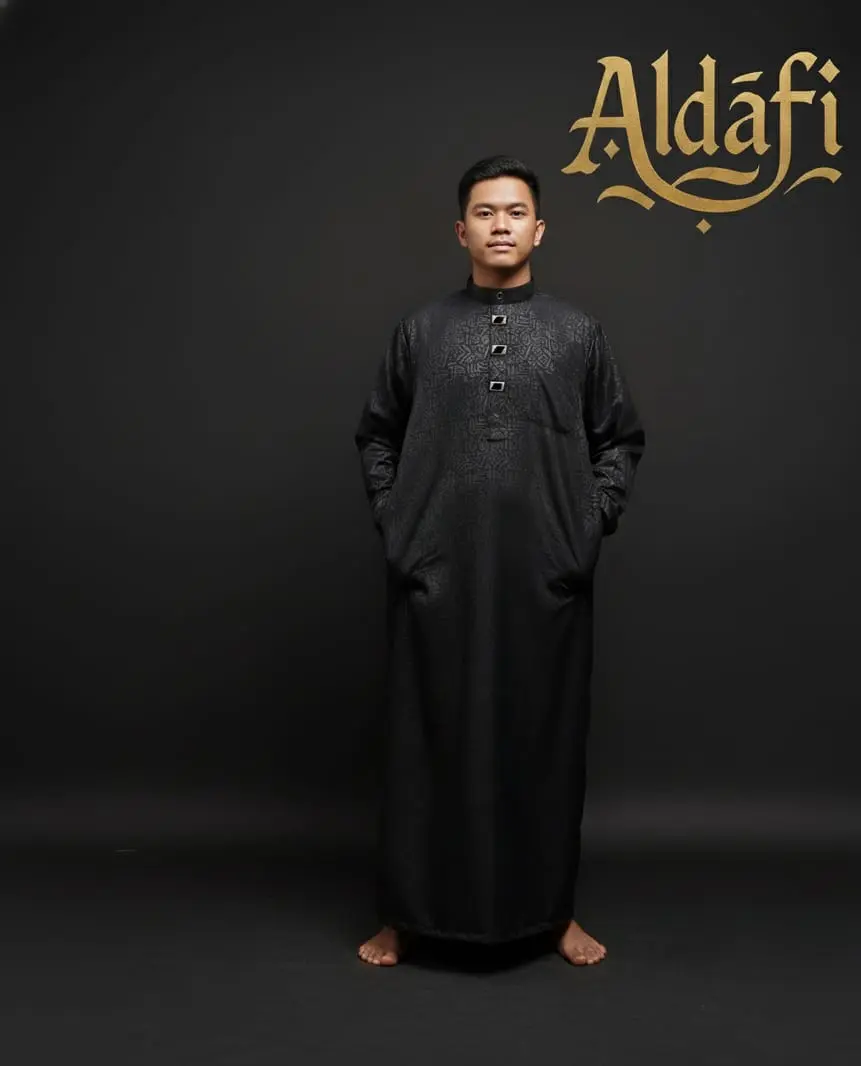 ALDAFI Jubah Pria Dewasa Motif Embos Kancing Import Gamis Pria Premium Bahan Nyaman Tampilan Elegan Muslim Panjang