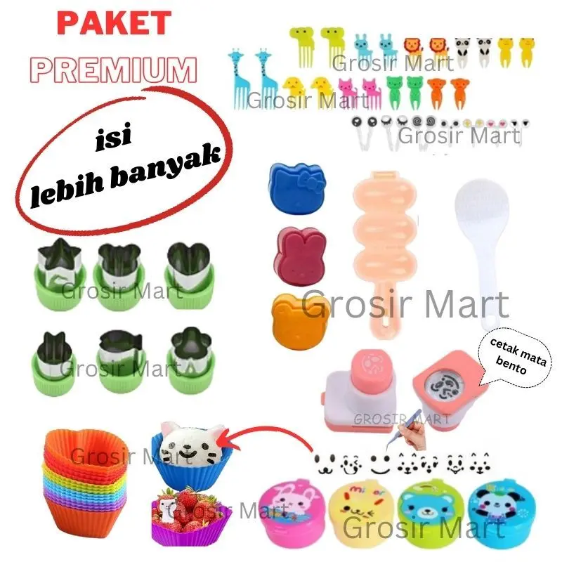 Isi 50 Paket Perlengkapan Bento Anak Set Komplit Bekal Anak Sekolah Cetakan Nasi Bento Bulat Karakter Murah Hemat Lengkap Peralatan Bento Tools Perintilan Bento Anak Hiasan Bento Tusukan Bento Karakter Lucu 1