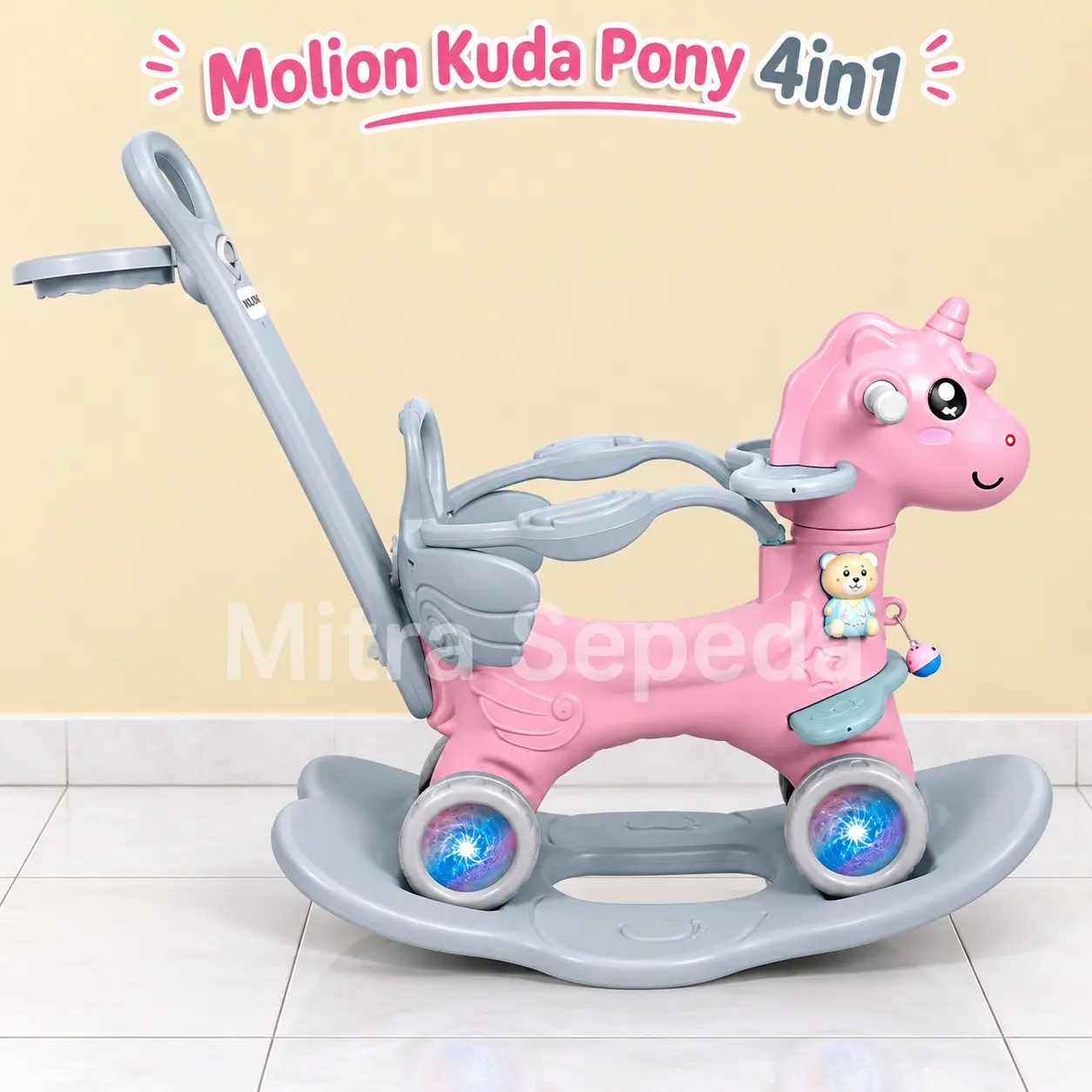 PROMO Molion Kuda-Kudaan Anak 3in1 4IN1 M1006 Mainan Bayi Multifungsi Aman Nyaman dengan Mode Dorong Roda Goyang Boneka Musik Papan Goyang untuk Anak 1-6 Tahun