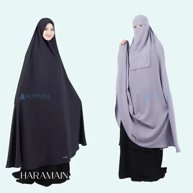 Alsyahra Exclusive Set Long Khimar Syari Haramain Non Pad Niqab Platinum Wolfis Jumbo Panjang Muslim Jilbab 0