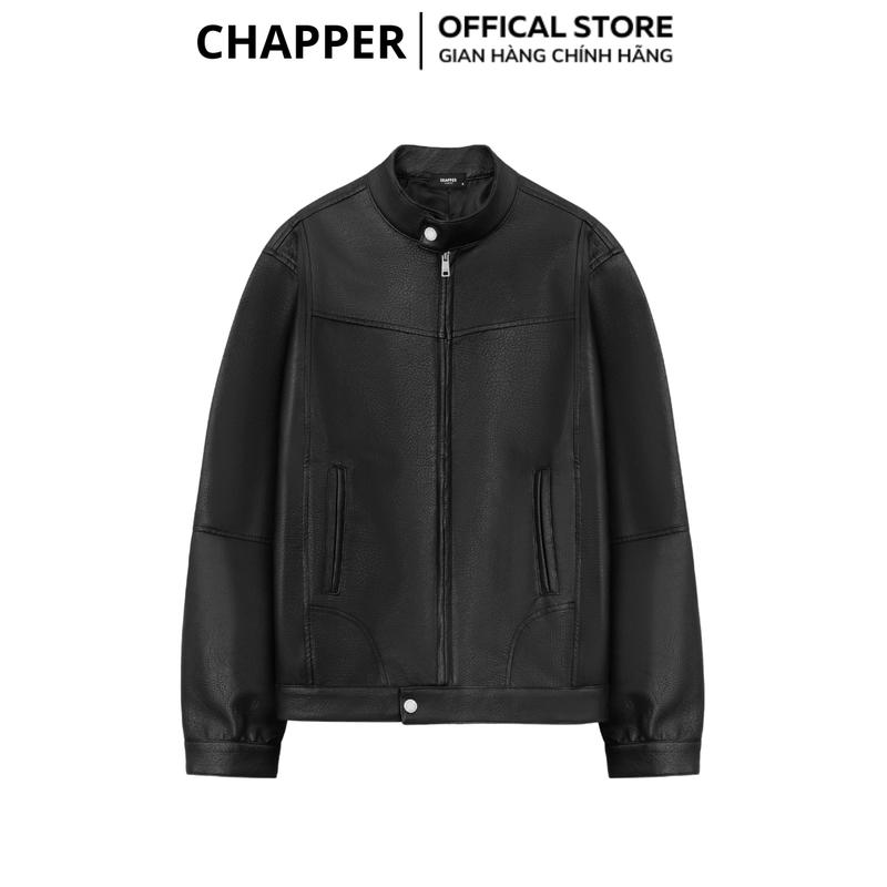 Áo khoác da cổ trụ CHAPPER, chất da PU sần cao cấp - AKDCP004