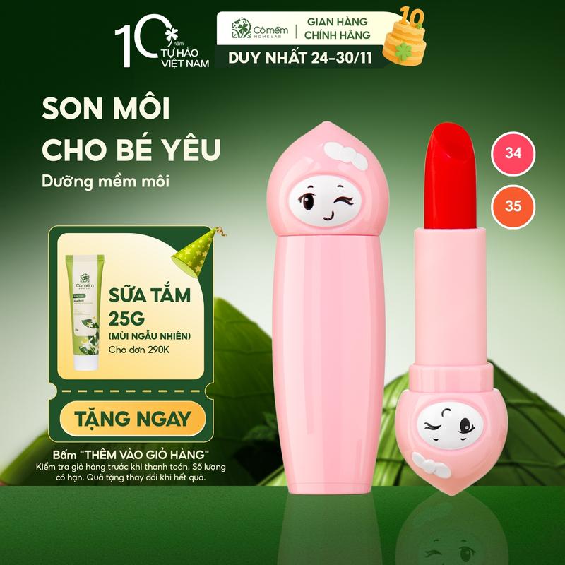 Son Môi Lụa Búp Bê Cỏ Mềm Có Màu Thiên Nhiên Mềm Mịn Lành Tính Cho Bé 4g