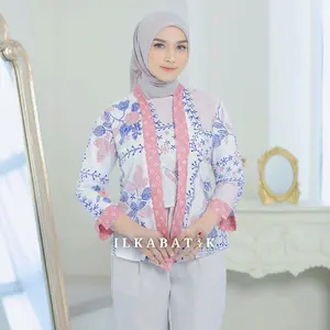 ILKABATIK Anjani Blouse Batik Kutubaru Kancing Warna Soft Lengan Panjang 7/8 Outer Kerja Kantor Seragam Wanita Baju Katun Casual