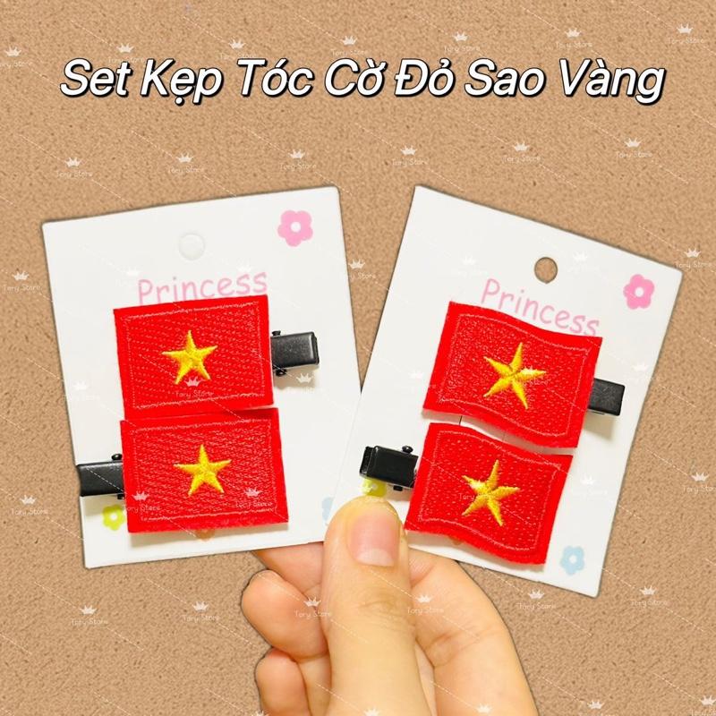 Combo Cặp Kẹp Tóc, Ghim Cài Áo, Cờ Vẫy Cầm Tay Cờ Đỏ Sao Vàng, Quốc Kỳ Việt Nam