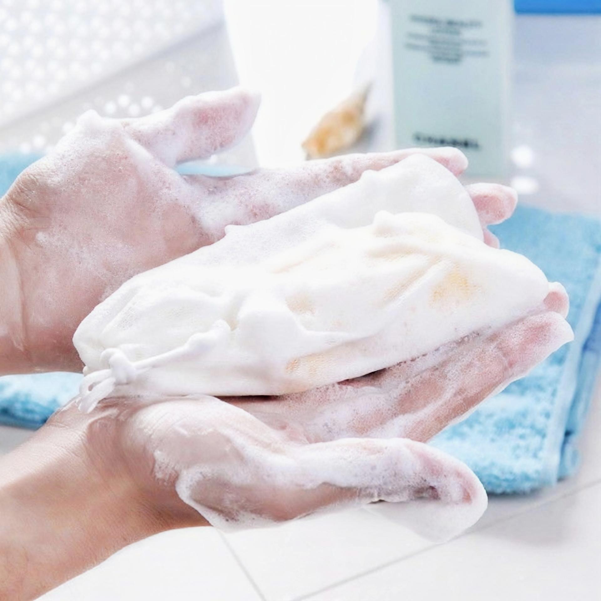 Jaring Pembusa Sabun Dua Lapis Tebal Ultra Halus untuk Sabun Gelembung Cuci Muka dan Mandi Kantong Jaring Serbaguna untuk Kulit Sensitif - Telinga, Alis