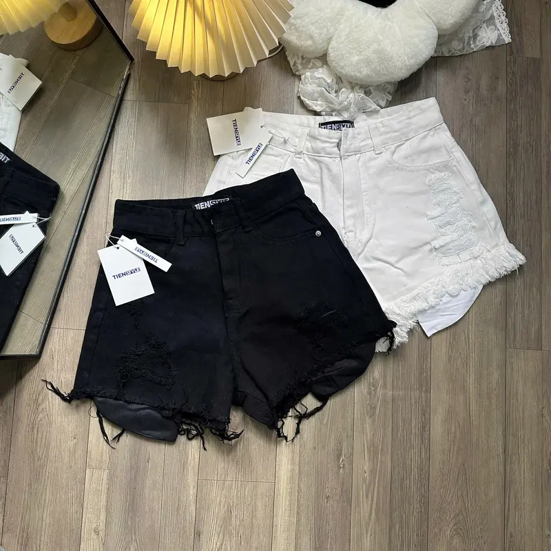 TENNBIGSIZE Quần Short Jean Nữ Lộ Túi Rách Nhuyễn Lưng Cao Women Denim Pants Size S/2XL Chất Jean Mềm Màu Đen Trắng Hồng 8