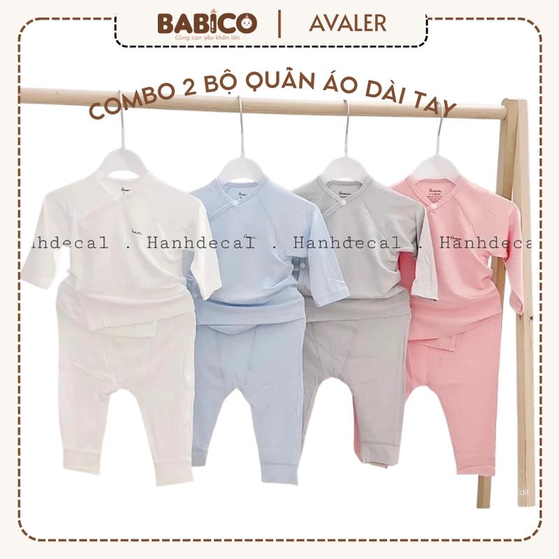  Combo 2 Bộ Quần Áo Sơ Sinh Dài Tay AVALER Vải Sợi Tre Cao Cấp Cài Lệch Siêu Mềm Mại Cho Bé  Chính hãng  