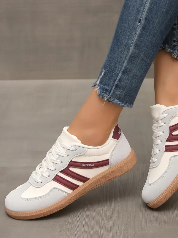 Women's Fashionable Lace Up Low Top Sneakers, Casual Comfortable Sports Shoes for Daily Wear, Non-slip Sneakers for Women & Girls, Trainer Shoes, Athletic Shoes 7