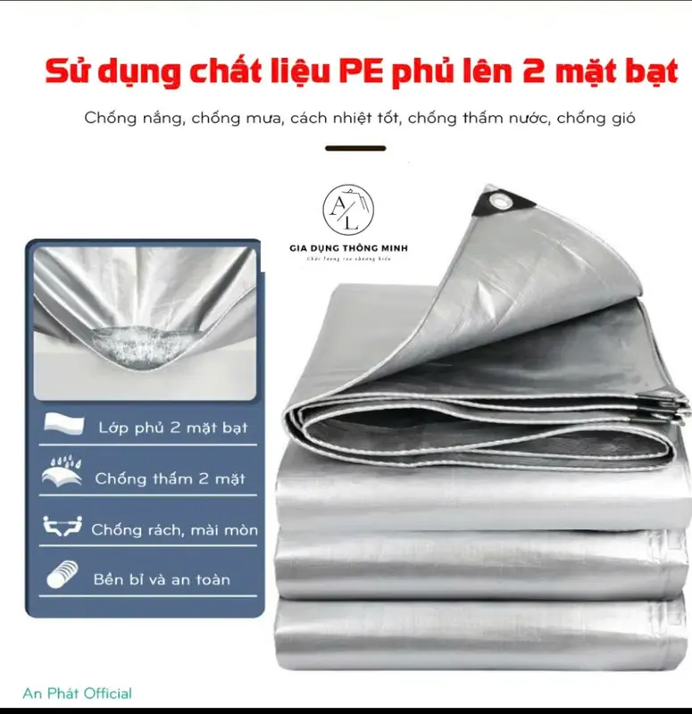 Bạt che mưa nắng khổ 4mx5m, Bạt che mưa 3 lớp, chống thấm nước, May viền khoen sẵn - Tặng kèm móc Chống Nước bạt che bạt che mái che mái che 0