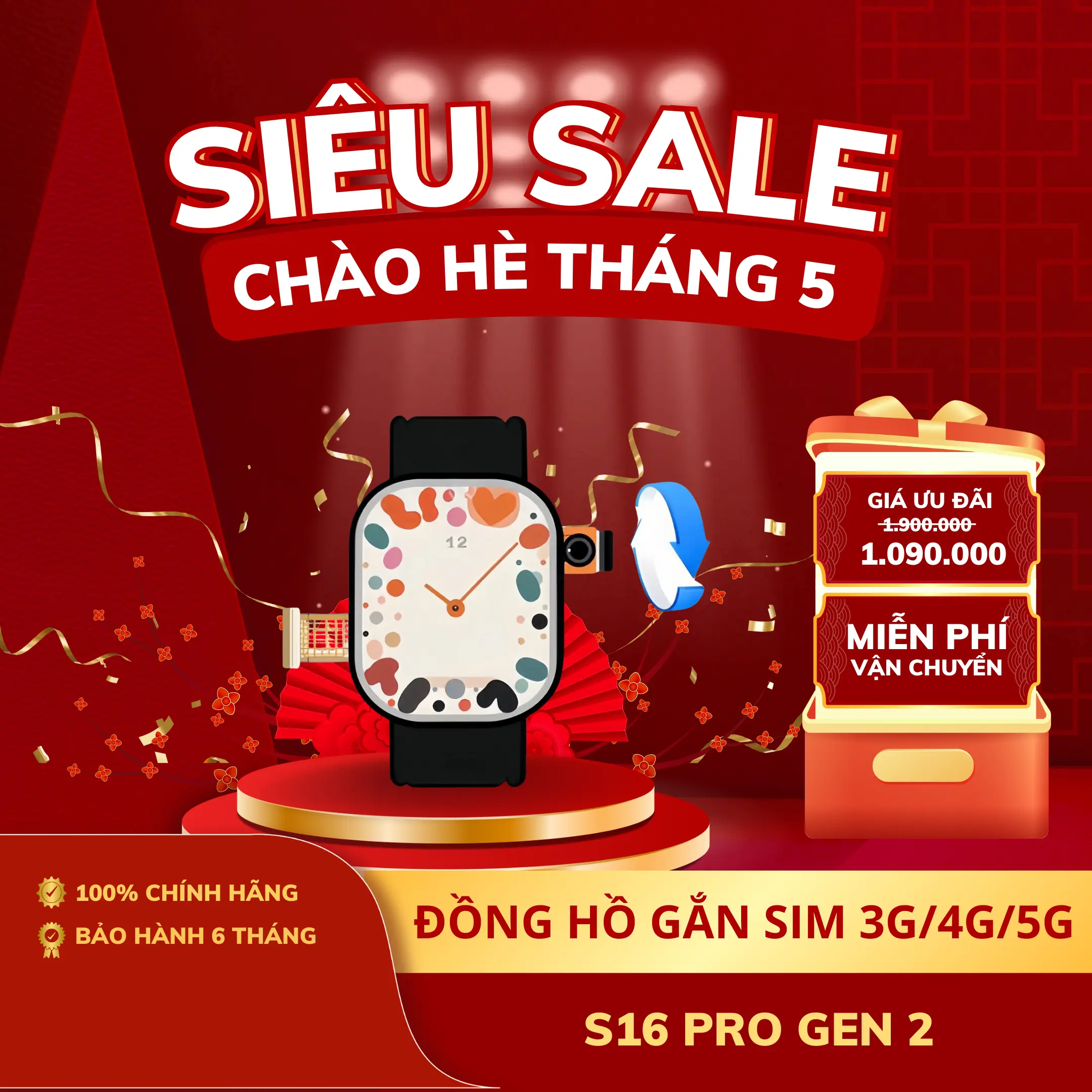 Đồng Hồ Thông Minh S16[Gen 2], Màn Hình Super AMOLED, Kết Nối Wifi Tải Ứng Dụng, Chơi Game, Có Sim Nghe Gọi 2 Chiều, Camera Xoay 180 Độ