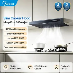 Midea Slim Cooker Hood 60cm 38W Purifier Hitam & Stainless MH60F17EM21BB/MH60F17EM21SB