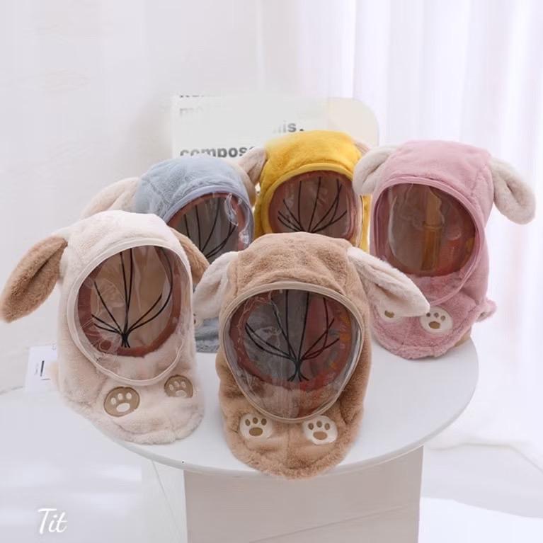  Hàng Đẹp 2-8 tuổi Mũ Lông Cừu Trùm Đầu Kèm Kính Chắn Gió Chống Bụi Bảo Vệ Bé.Nón Len Mềm Mịn 2in1 Cho Bé