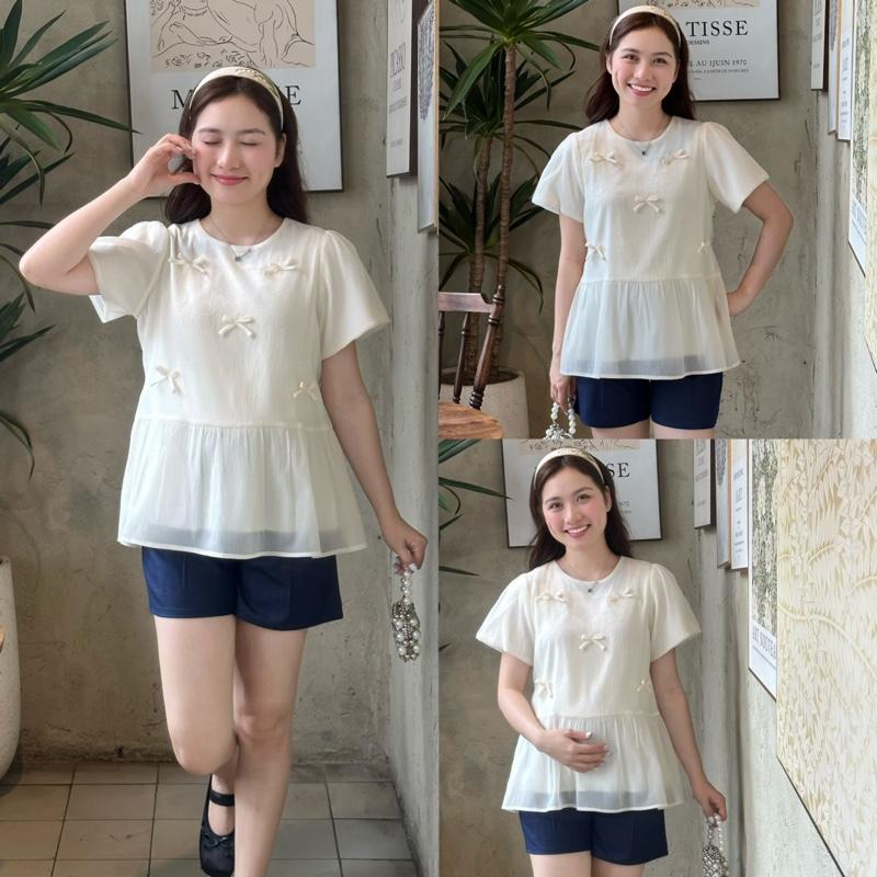 Áo bầu babydol tơ mềm kết nơ dễ thương thanh lịch cho mẹ bầu .