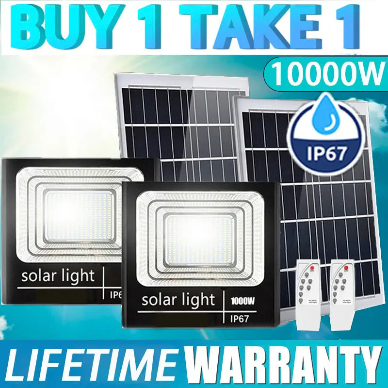 Buy 1 Take 1 Solar Light 10000W 8000W 5000wOutdoor LED Light Solar Flood Lamp Waterproof With Remote