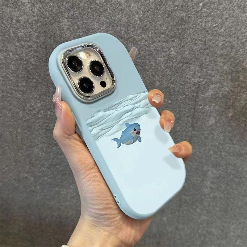 Ốp Điện Thoại iPhone 11, Tương Thích Với 7 / 8plus / xs / xr / 12 / 13 / 14 / 15pro Max, Cá Tính Dễ Thương, Thời Trang Đơn Giản, Cá Mập Đại Dương Hoạt Hình Vui Nhộn, Chống Thấm Nước, Chống Sốc, Ốp Di Động Phụ Kiện