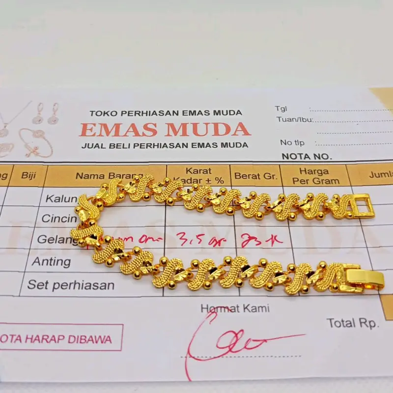 Gelang tanggan hongkong emas muda free surat toko perhiasan 2