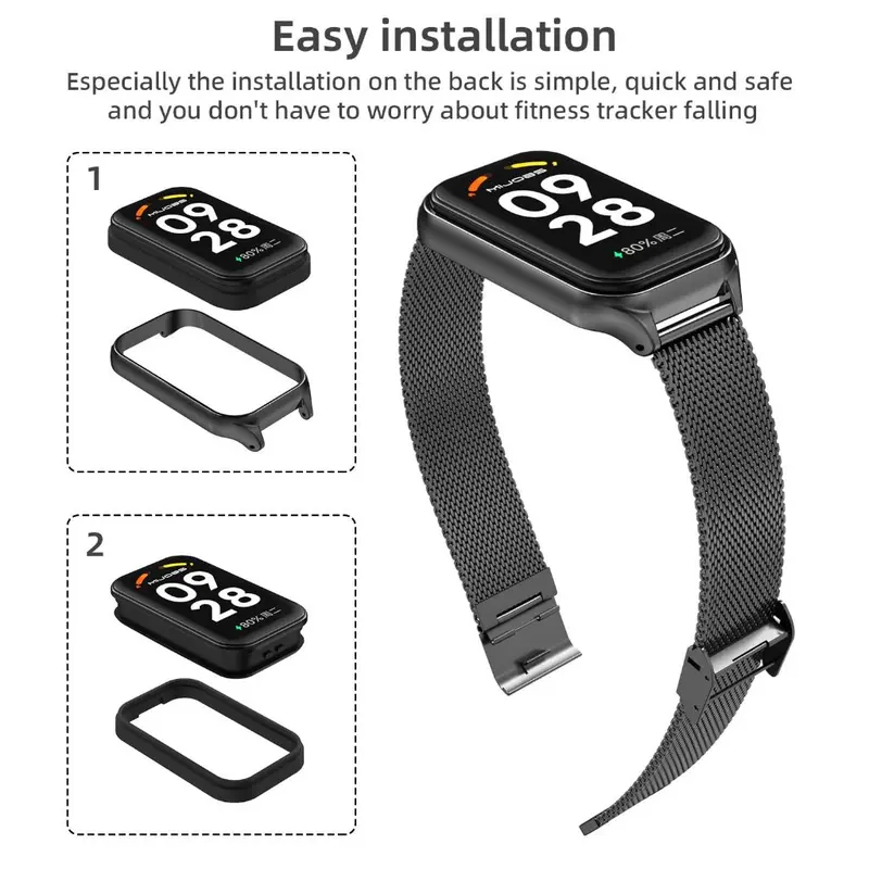 MIJOBS Milan Stainless Strap for Xiaomi Mi Band 8 ACTIVE / Redmi Band 2 (Tali Jam Buckle with Cover Case Frame Band8 Band2) 2
