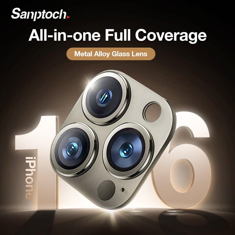 Miếng bảo vệ ống kính camera toàn diện, làm từ hợp kim Sanptoch, dành cho iPhone 16/15/14/Pro Max/Plus, kèm theo miếng dán kính cường lực họa tiết kim cương.