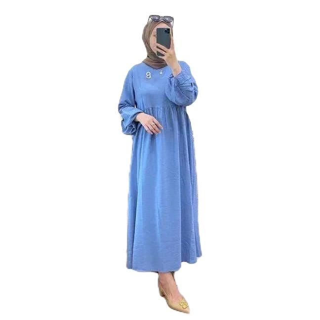 Siena Midi Dres Wanita  Remaja Kekinian bahan Cringkle Airflow  Nyaman Muslim Casual link  dress  lebaran 1