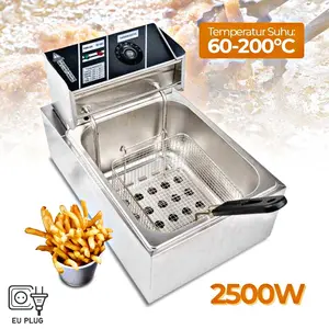 Mesin Penggorengan Kentang Daging Single Electric Deep Fryers 2500W Dengan Saringan Peniris Stainless