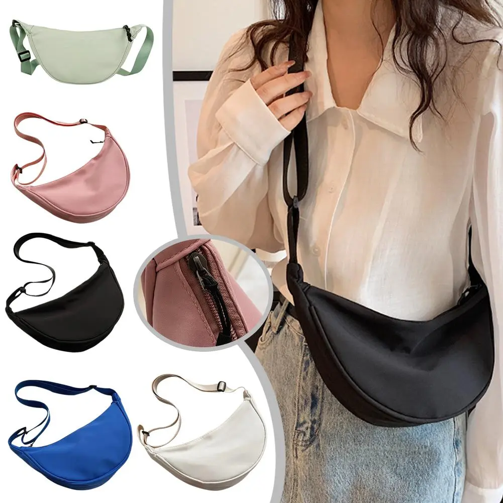 Korean Ins Dumpling Bag Nylon Bag Unisex Shoulder Bag Casual Half Moon Sling Bag