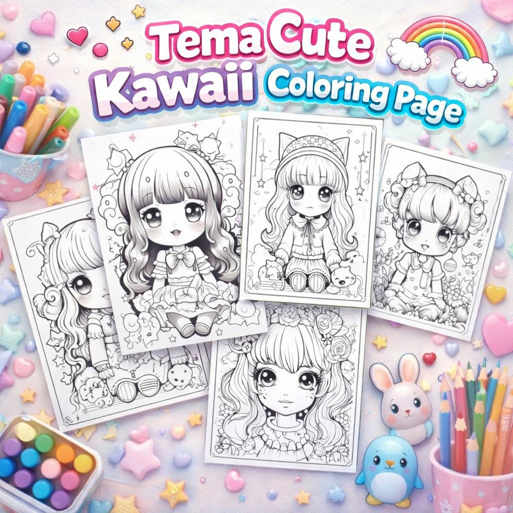 20 LEMBAR KERTAS MEWARNAI UKURAN A5 & A4 - TEMA CUTE KAWAII 20 LEMBAR KERTAS MEWARNAI UKURAN A5 & A4 - TEMA CUTE KAWAII