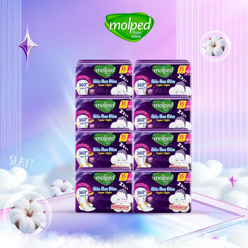 Mua 1 Tặng Bộ Chiết Mỹ Phẩm - Mua 2 Tặng Thỏ Bông Combo 8 gói băng vệ sinh Molped thiên nhiên Siêu ban đêm có cánh 35cm 4x8x6 GÓI 3 MIẾNG cho Nữ