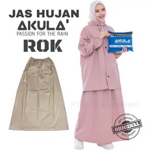 AKULA Jas Hujan Rok Wanita Muslimah Tebal Waterproof Bahan PVC Premium Double Protection Resleting Kancing Ceplik Tahan Air & Angin Size L XL XXL - Dewasa
