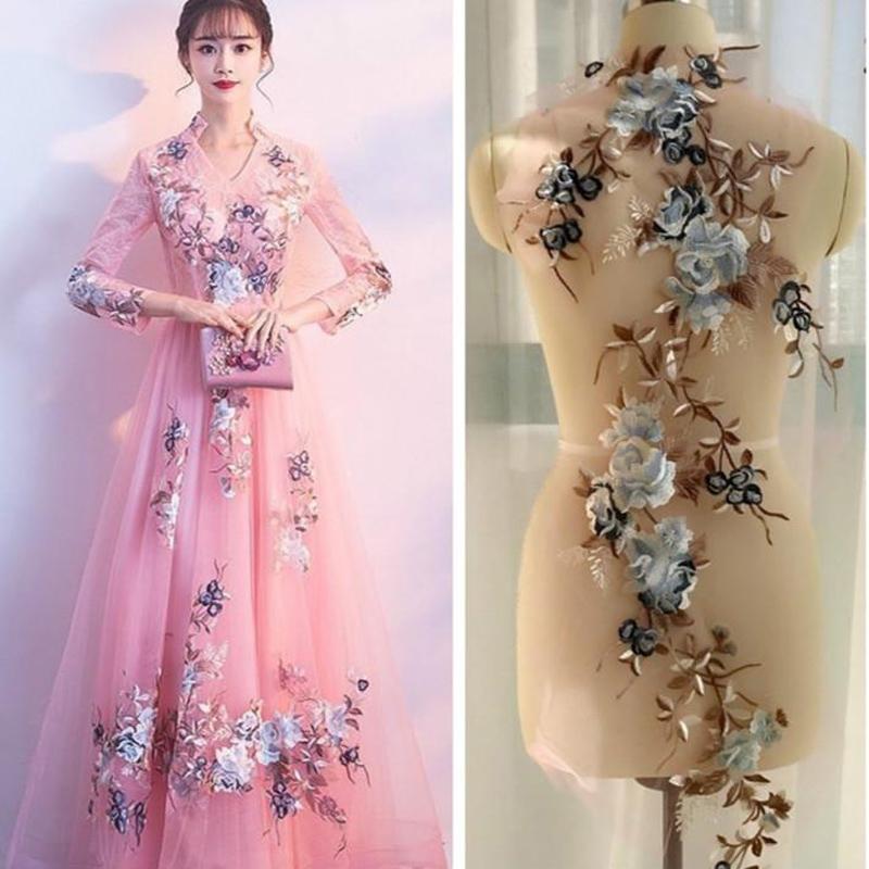 1 Set Flower Embroidery Patch For Wedding Dress Clothing Sew On Floral Patches Diy 0