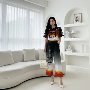 CUCI GUDANG READY STOCK ONE SET CROP JERSEY NUMBER SERIES WANITA CASUAL BAHAN SCUBA SUPER FULL PRINTING DEPAN BELAKANG