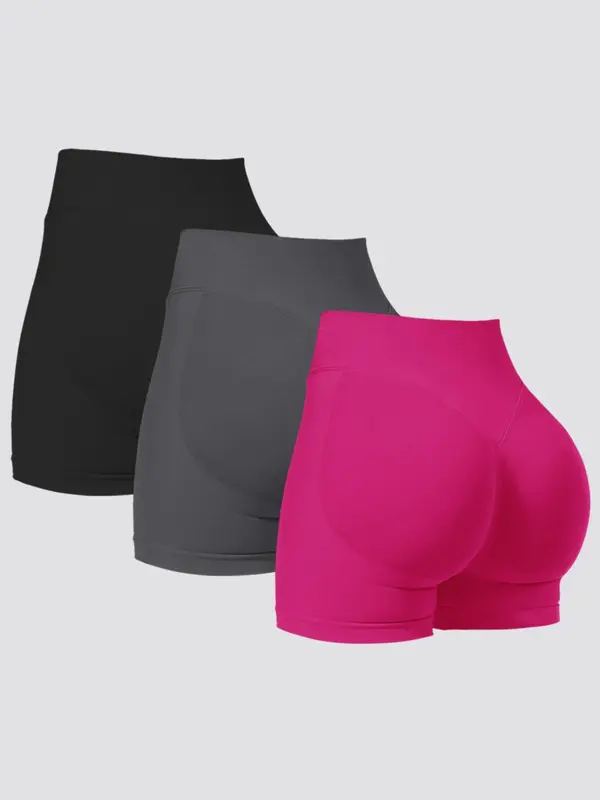 Women's Solid Color High Waist Gym Shorts, Casual Comfy Breathable Seamless Skinny Shorts for Yoga Gym Workout Running Cycling, Ladies Sportswear for All Seasons 2