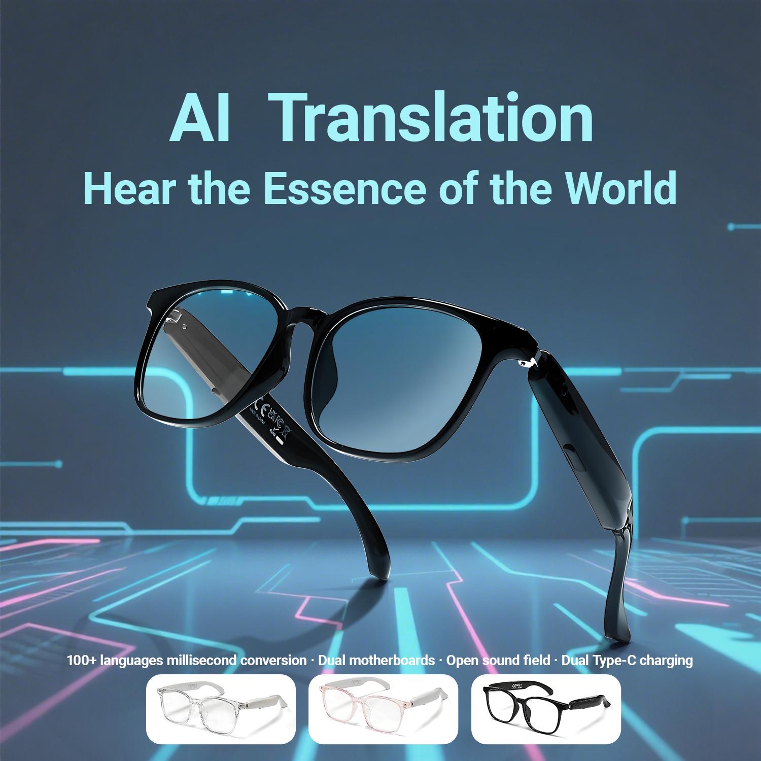 AI smart Translation Glasses with voice assistant Wireless Call Music Playback Earphone Anti Blue Light UV Protection Sunglasses - Image 2