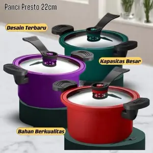 Panci Presto Teflon Pressure Cooker Pot 22cm Anti Lengket Panci Presto 3.5 Liter Serbaguna