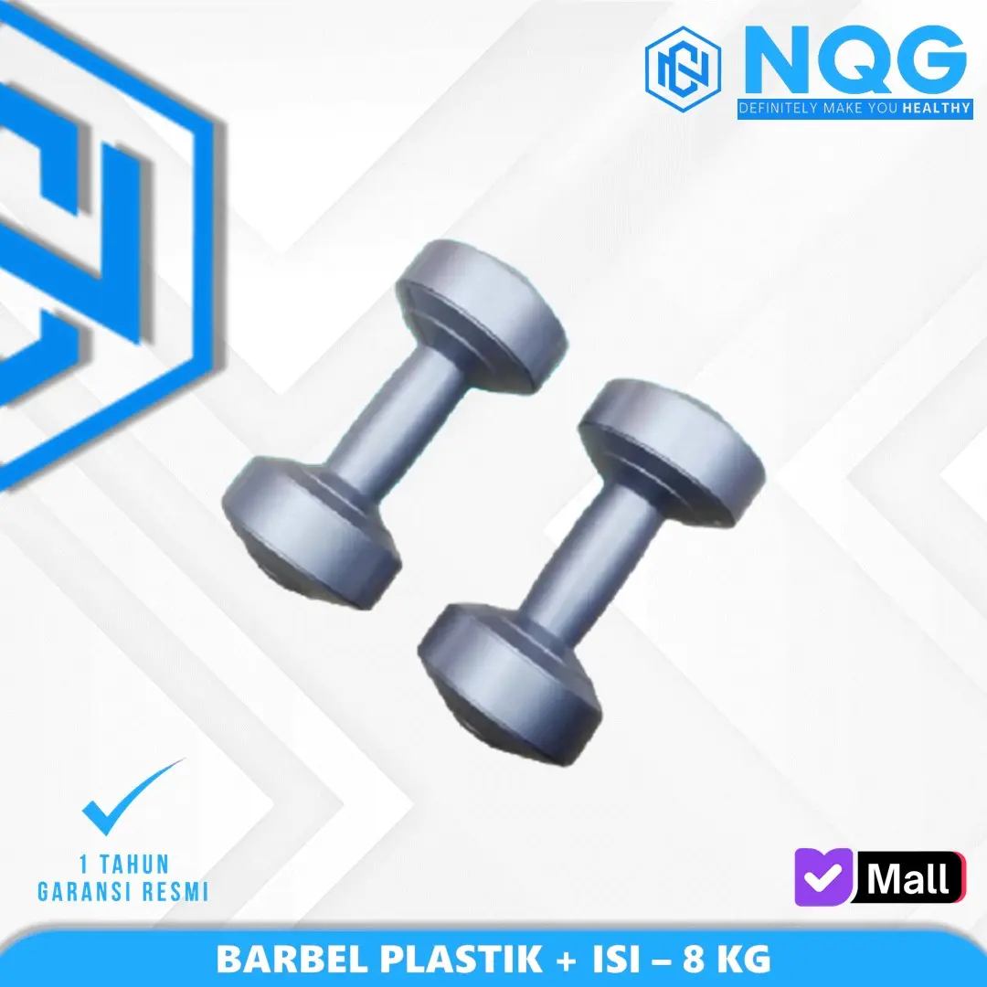 NQG - New Alat Olahraga Fitness Sport Gym Barbel Dumbbell Dumbel Plastik 8 Kg + Isi Silver